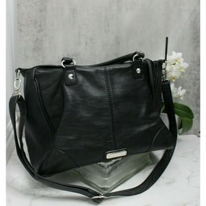Steve Madden Black Purse Strap and Handles Good Condition Leather Silver Accent